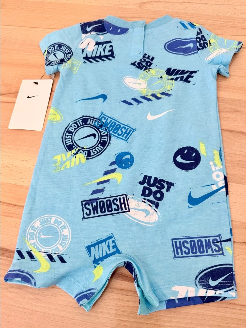Nike Light Blue Graphic Infant ONE PIECE with Multicolor Logos